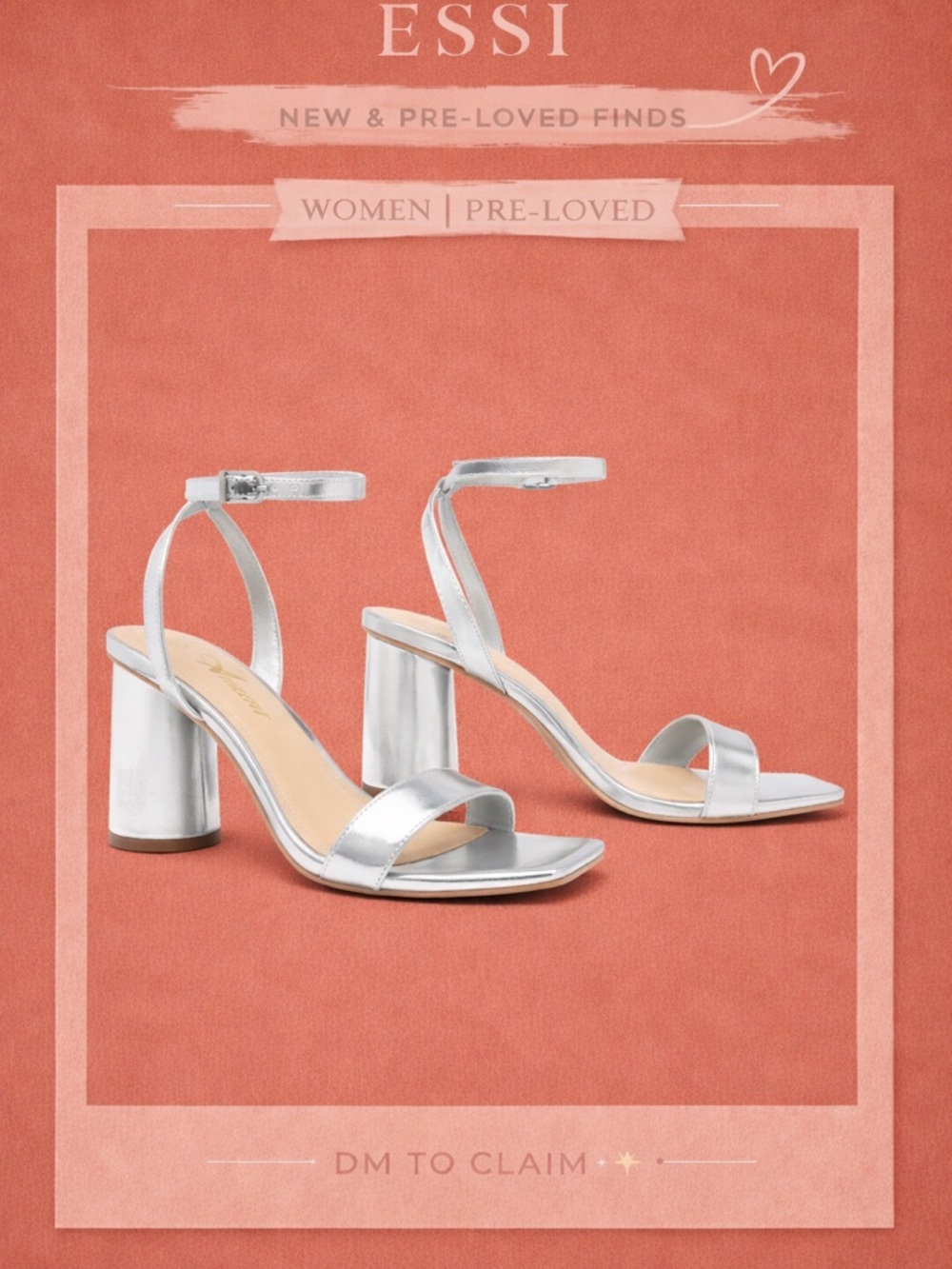 a new day Silver Metallic Ankle-Strap Block Heels